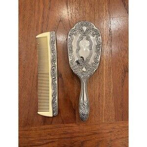 Collectible Vintage Victorian-Style Silver-Tone Comb and Brush Set
